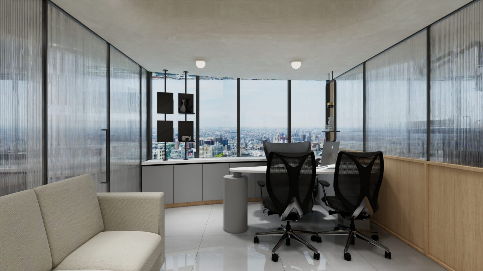 Consultation room with modern furniture and glass panels