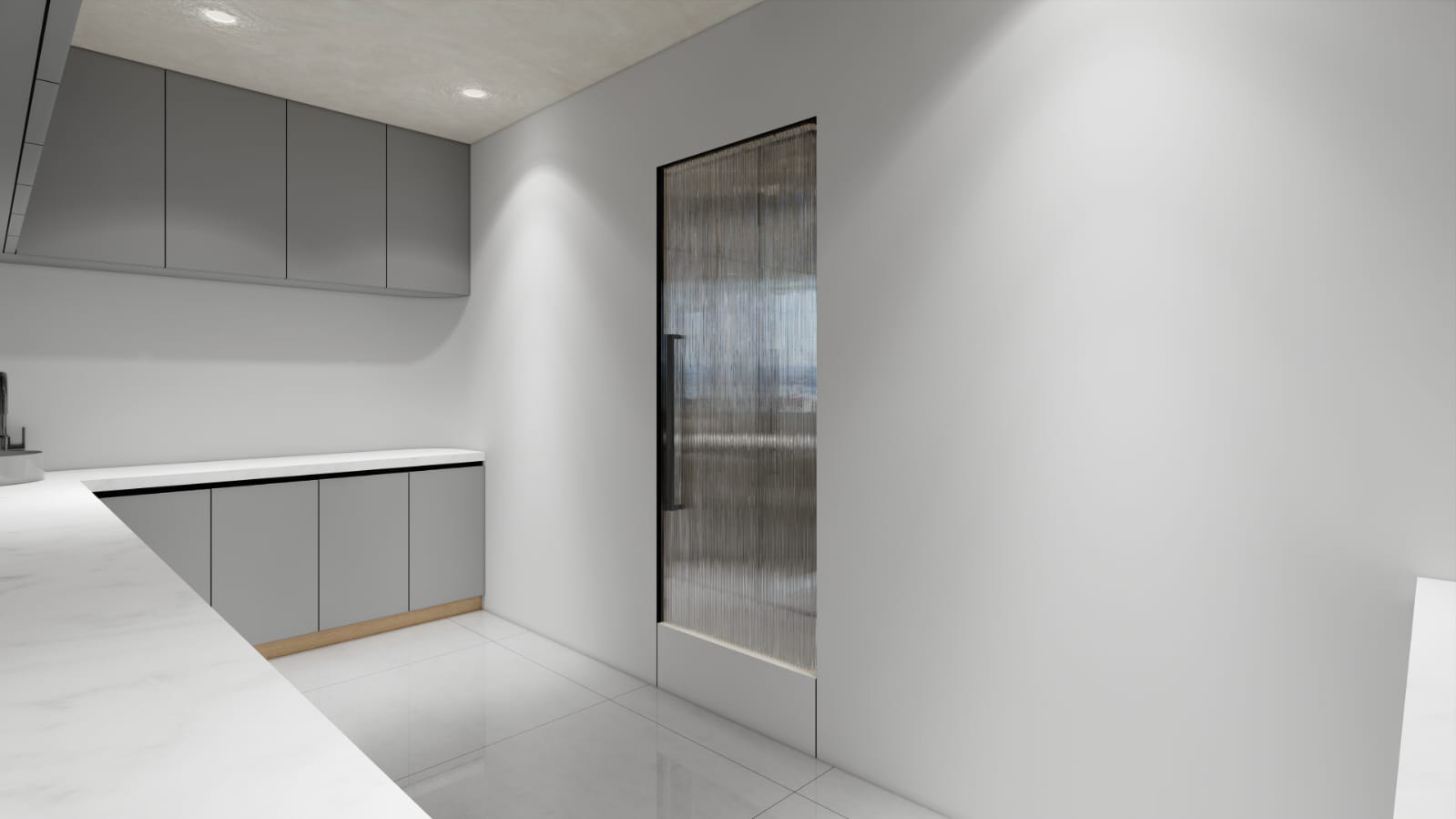 Bright corridor with city views