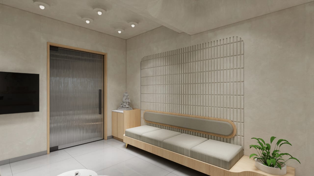 Modern clinic hallway with ambient lighting